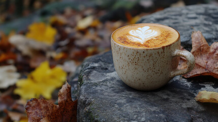 Autumnal spiced beverage, cozy and warm drink, spices and rustic served on a rock