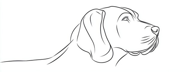 Dog line one art outline continuous pet puppy animal silhouette. Line illustration one dog drawing abstract dachshund happy sketch icon doodle simple shape white cute logo toy labrador background.