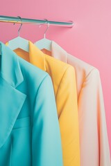Obraz premium Cinematic perspective of pastel-colored complete business attire in minimalistic style AI generated illustration
