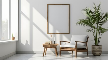 Cinematic poster within a wooden frame placed in a minimalist room setting  AI generated illustration