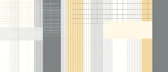 A flat vector illustration of a striped and grid-patterned background, using gray, white, and pastel yellow. The stripes are crisp, alternating between gray and white