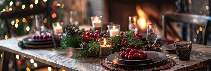 Holiday Table Accents by the Fireplace