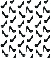 Vector seamless pattern of hand drawn sketch doodle female high heel shoe isolated on white background