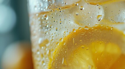 Close up on the condensation on a glass of cold lemonade  AI generated illustration