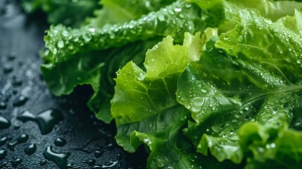 Close up shot of dewy lettuce leaves on a grey surface  AI generated illustration