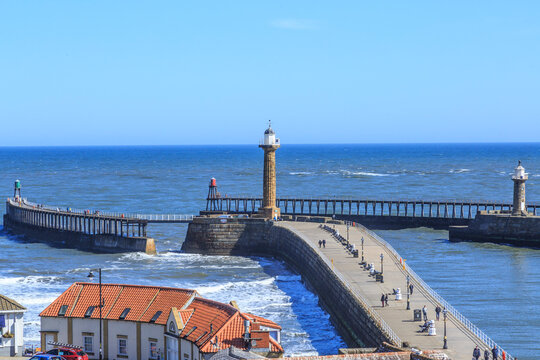 England, North Yorkshire, Whitby. Seaside town, port, civil parish in the Borough of Scarborough. Whitby has an established maritime, mineral and tourist economy.