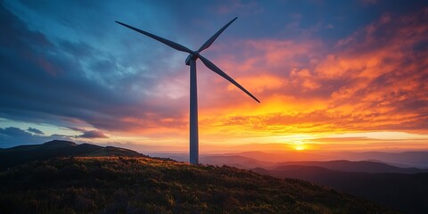 Obraz premium wind turbine at sunset