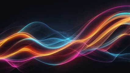 Abstract Glowing Neon Waves on Black Background
