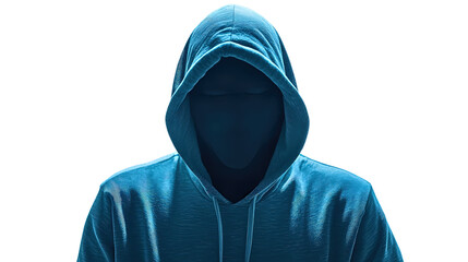 A person is wearing a blue hoodie and is looking away from the camera