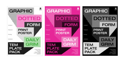 Dotted graphic design poster template monochrome pink white background halftone dot circle pattern pop square layout useful web printing cover placard banner advertising promote event editorial