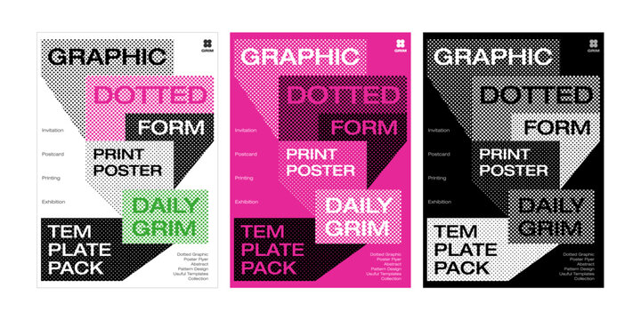 Dotted graphic design poster template monochrome pink white background halftone dot circle pattern pop square layout useful web printing cover placard banner advertising promote event editorial