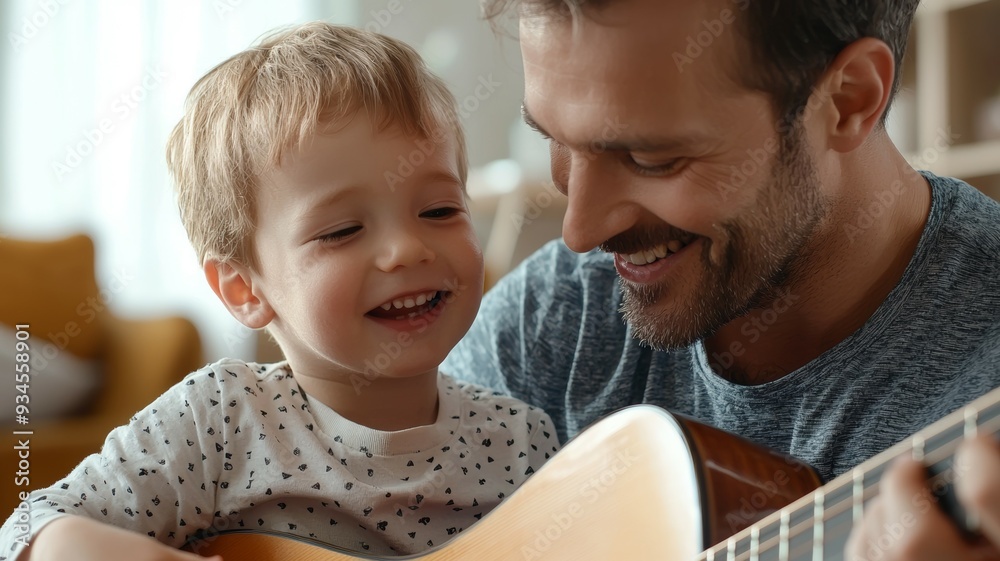 Sticker A man and child are playing a guitar together