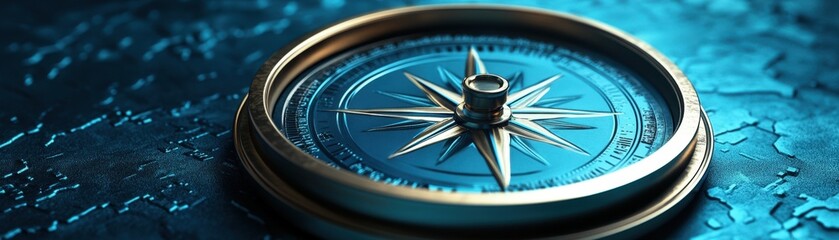 Compass with a career symbol on a blue isolated background for strategic direction in job search, Close-up shot, 3D Blender Style, studio lighting