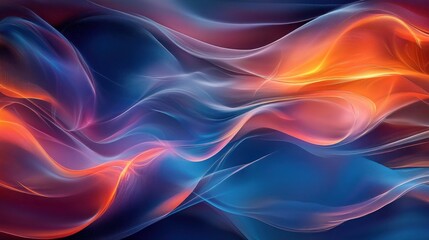 Fototapeta premium A colorful, abstract painting of a wave with blue and orange colors. The painting has a dreamy, ethereal quality to it, with the colors blending