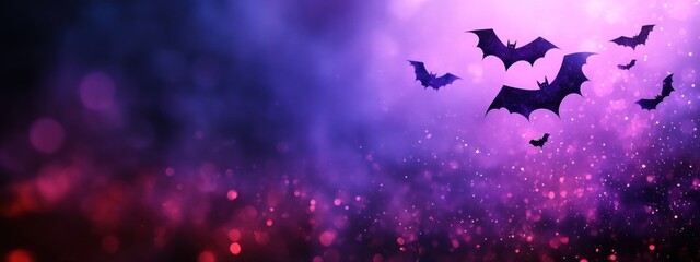 Fototapeta premium Abstract Halloween background with copy space and bats in vibrant purple.