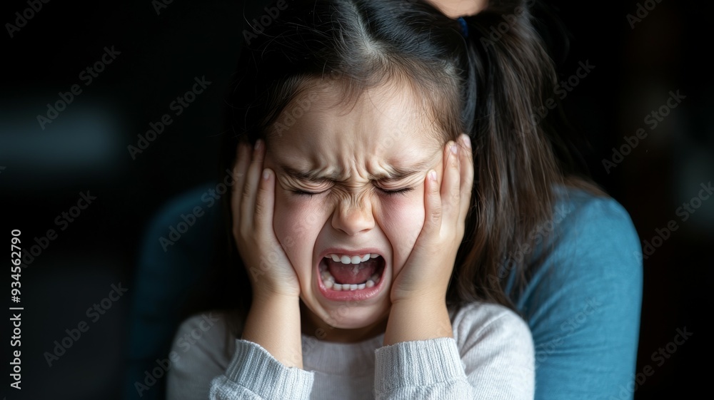 Poster The girl is being capricious and crying loudly, the child is having hysterics.