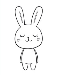 Obraz premium Cute, simple cartoon illustration of a bunny with closed eyes, suitable for a coloring book page for children