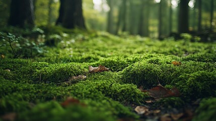 Fototapeta premium The texture of moss and grass on a forest floor symbolizing natures carpet