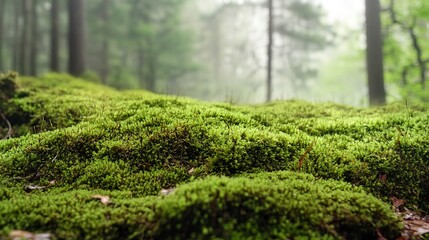 The texture of moss and grass on a forest floor symbolizing natures carpet