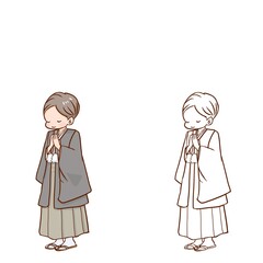 参拝する袴姿の男の子