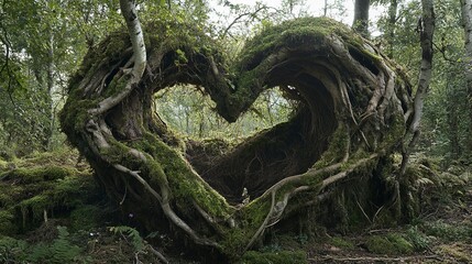 Obraz premium Heart-shaped structure composed of moss and roots. 