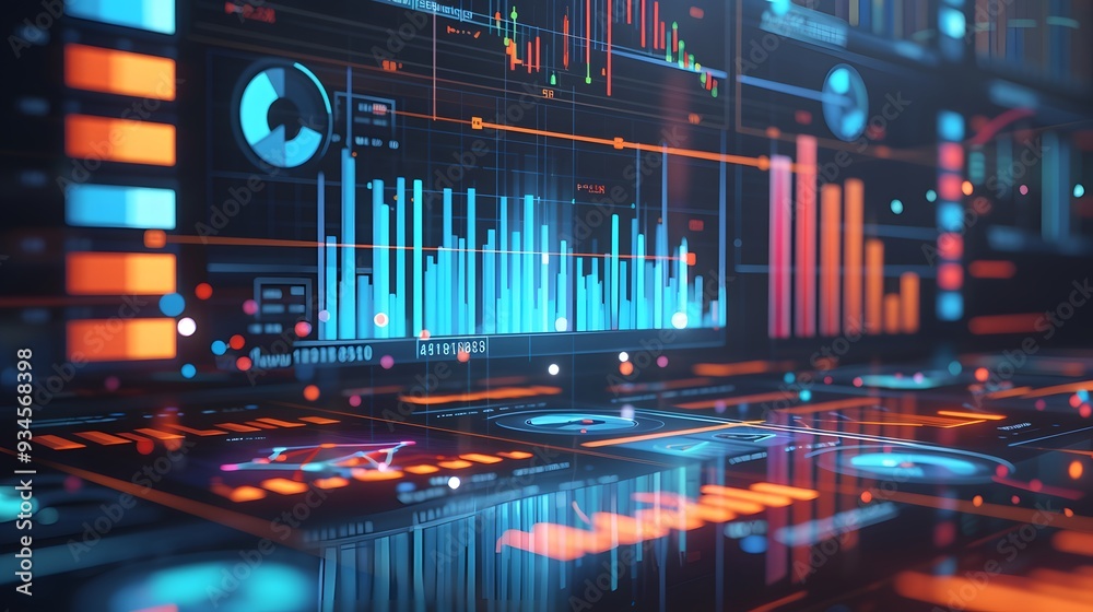 Poster conceptual depiction of business analytics expressing large quantities of data being transformed int
