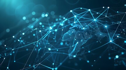 Connecting lines and dots forming an abstract map signifying a worldwide technological network AI generated illustration