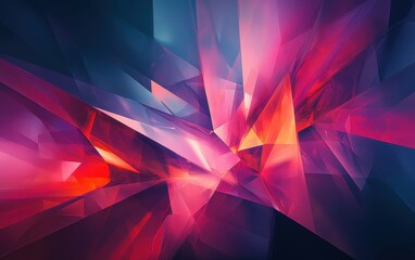 Abstract Geometric Background with Pink, Red, and Blue Polygons.