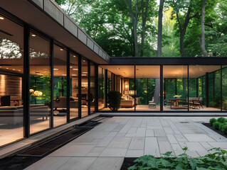 Modern Glass-Fronted Home with Forest View