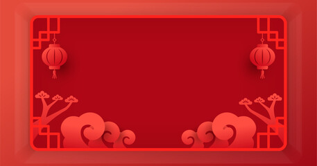 Spring Festival red poster or greeting card template, New Year poster