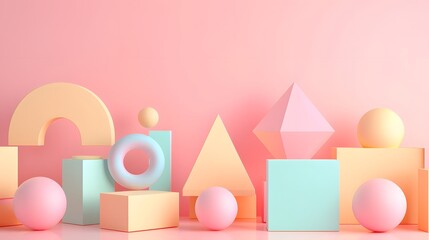 Cute 3D geometric shapes in soft pastel colors  AI generated illustration