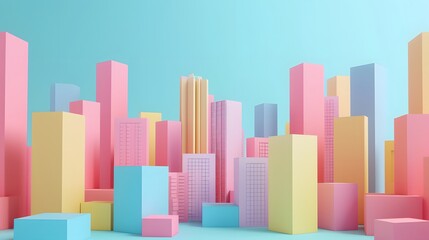 Cute 3D pastel colored rectangles stacked like a cityscape  AI generated illustration