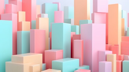 Fototapeta premium Cute 3D pastel colored rectangles stacked like a cityscape AI generated illustration