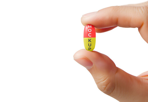 Fingers Holding a Pill Mockup With Generative AI