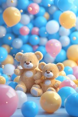 Delightful 3D abstract background featuring teddy bears  AI generated illustration