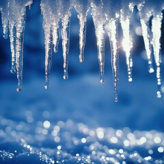 Close-up of Icicles with Bokeh Background - Winter Landscape Photography