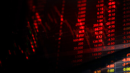 Red Going Down and chart with bitcoin on the Dollars background . Bitcoin on red arrow down and line charts with extreme price drop. Cryptocurrencies market .  Stock market graph trading analysis 
