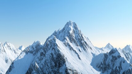 Obraz premium Majestic mountain range with snow-capped peaks and clear blue sky above. Majestic Mountain Range