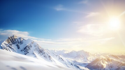 Majestic mountain range with snow-capped peaks and clear blue sky above. Majestic Mountain Range