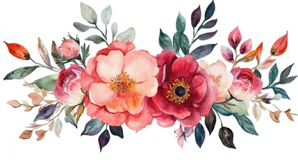 Watercolor floral arrangements and wreath design for greeting cards and invitations