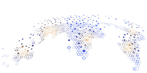 Hexagonal vector grid globe representing high tech, cloud computing and internet big data