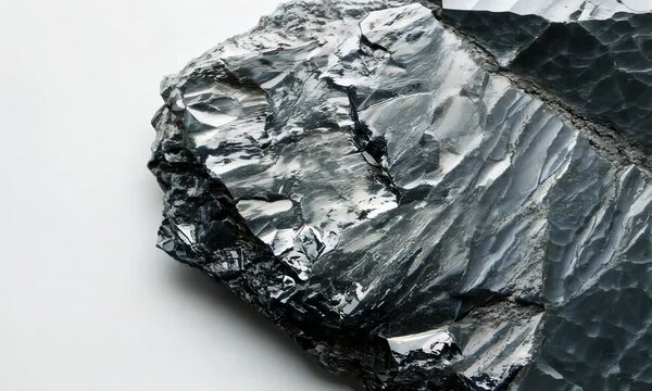 Raw obsidian rock showcasing sharp edges and reflective surface details