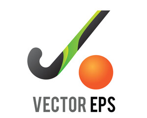 Isolated vector green and black hockey stick and orange ball icon