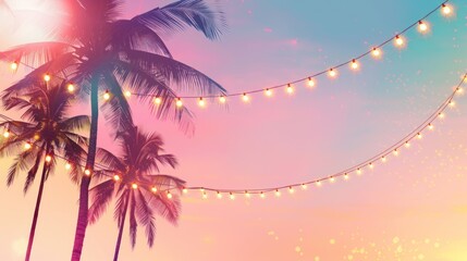 Fototapeta premium Sunset Palm Trees with String Lights