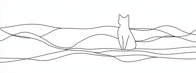 Cat continuous line one animal outline illustration drawing art pet. Cat continuous line draw logo sketch black two face abstract cute profile silhouette white contour simple linear design kitten.