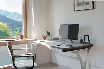 Modern Home Office with Computer by Window