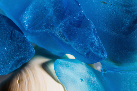 Shells and blue glass with light