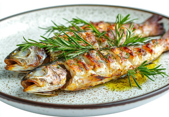 Deliciously baked fish garnished with fresh herbs