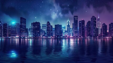 Night Cityscape with Vibrant Reflections