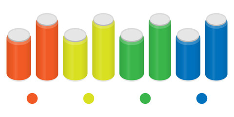 ジュースやお茶・お酒などの缶のベクターイラスト素材の2サイズ・4カラーのセット　ベクター／透過PNG